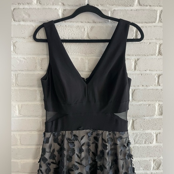 XSCAPE A-Line Black Dress with Floral Detailing, Size 8. - Picture 3 of 9